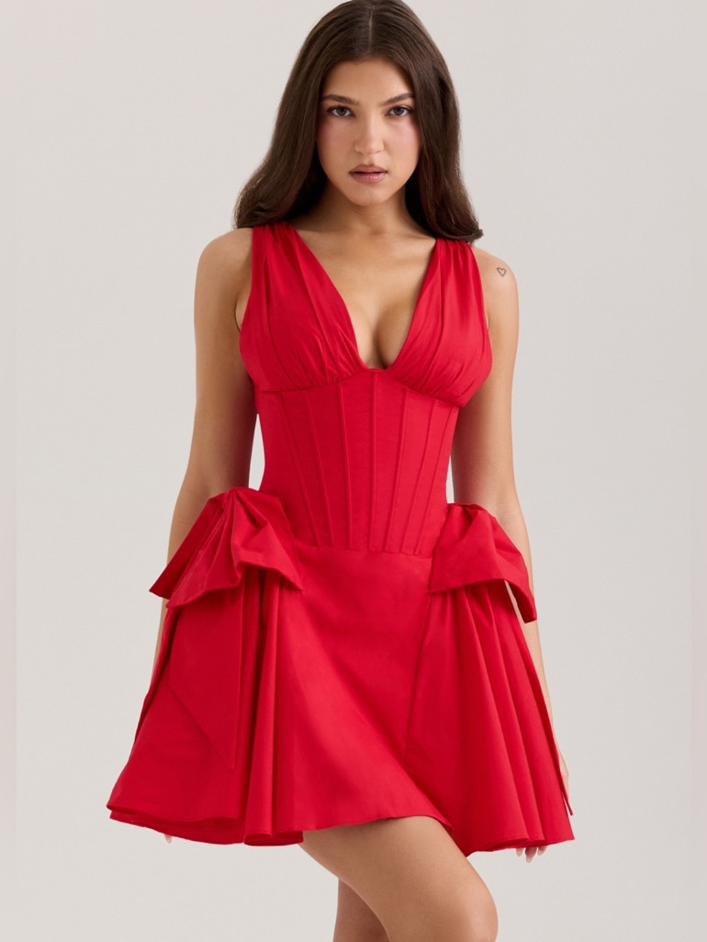 House of CB 'Amalia' Red Cotton Bow Mini Dress NWOT